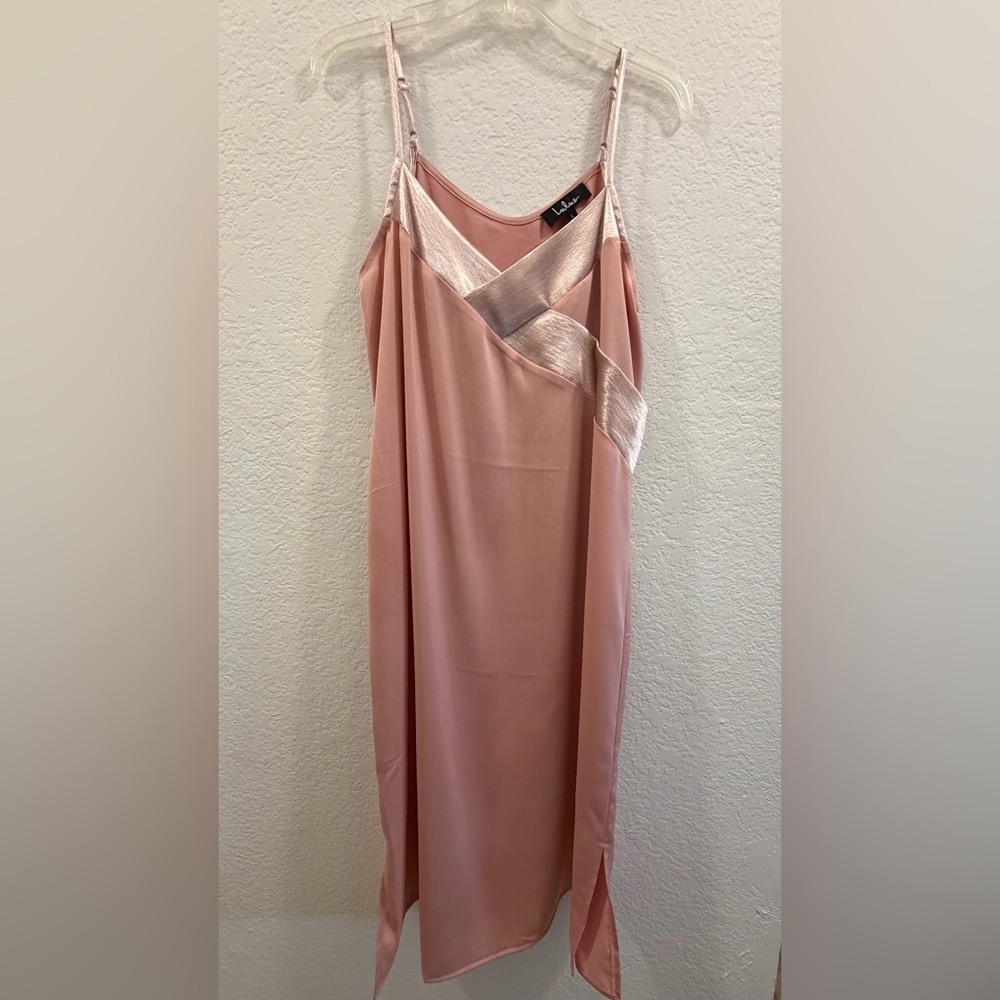 [Lulu's] Blush Pink Satin Maxi Dress
